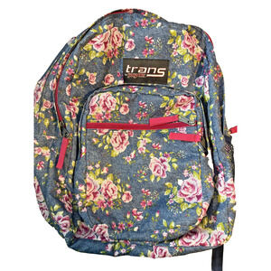JanSport Trans Floral Print Backpack Pink Zippers Girls Laptop School Bag